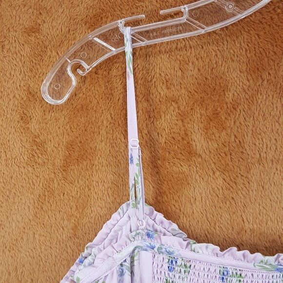 INTERMIX Mini Dress Womens Size 2 Purple Floral Off the Shoulder Smocked Girly - Picture 8 of 15